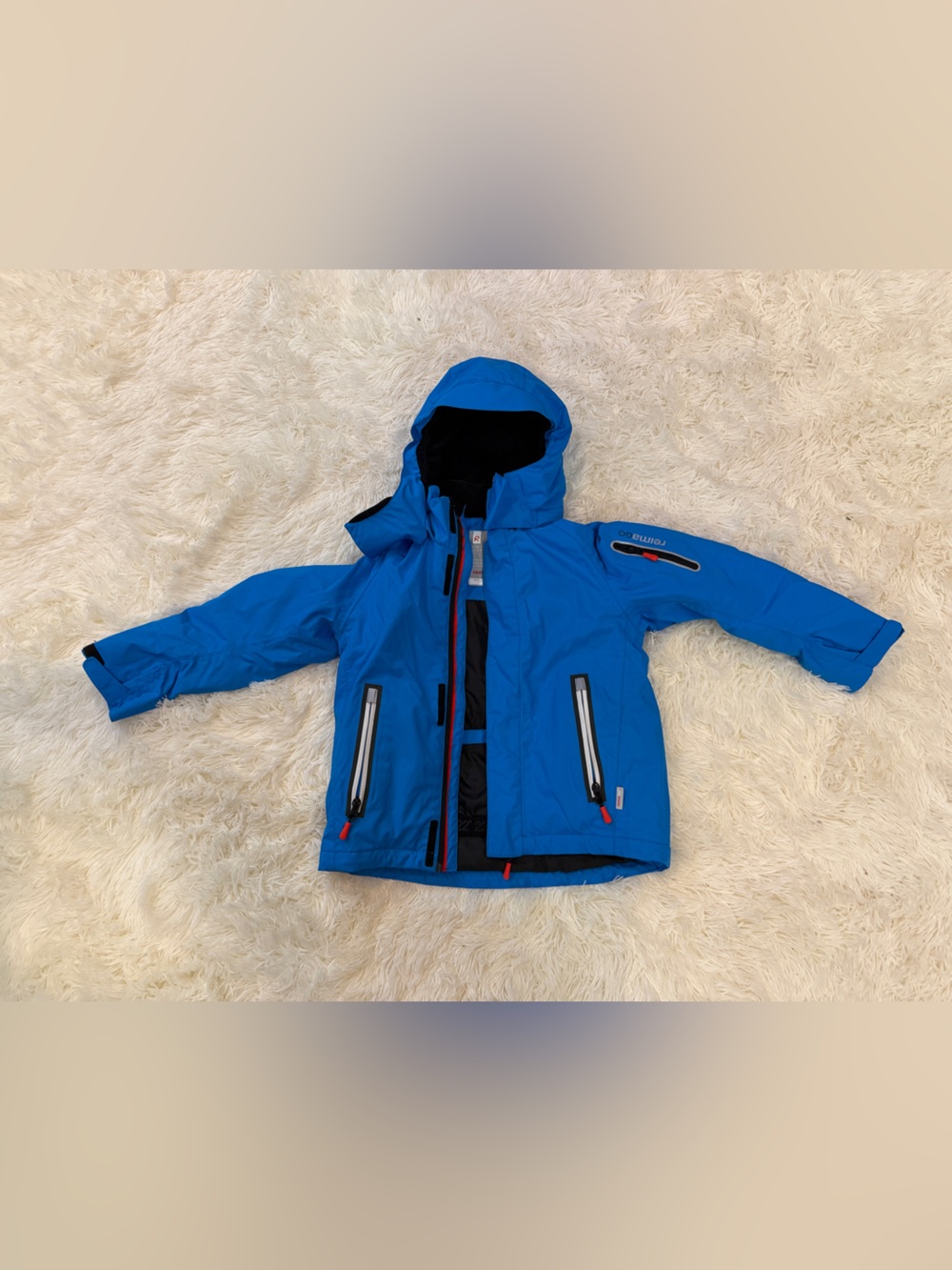 Blue Hooded Kids Waterproof Jacket with Reflective Trim